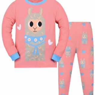Baby Børn Lounge Wear Homewear Alpaca Mønster Langærmet Top Og Matchende Bukser Sæt Pyjamas Sæt Børnetøj