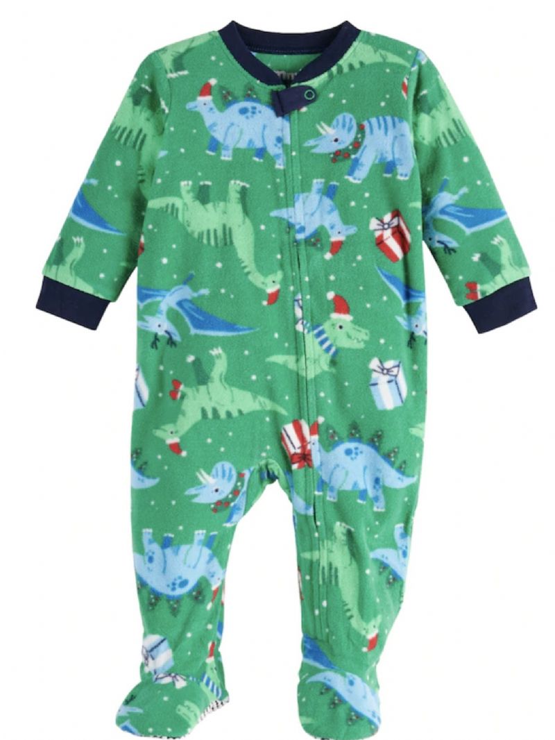 Baby Piger Rund Hals Sød Tegneserie Dinosaur Pyjamas Sæt Julesæt