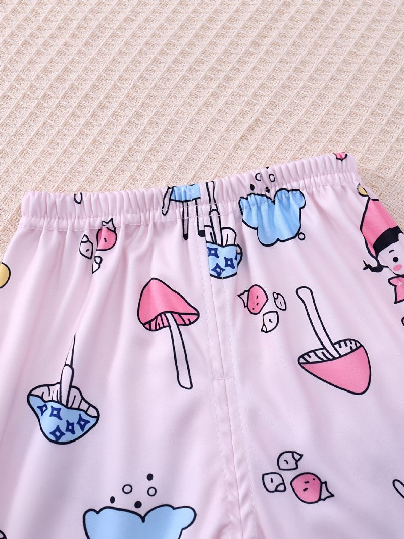 Baby Pyjamas Søde Tegneseriepiger Print Rund Hals Langærmet Top & Bukser Sæt Til Piger