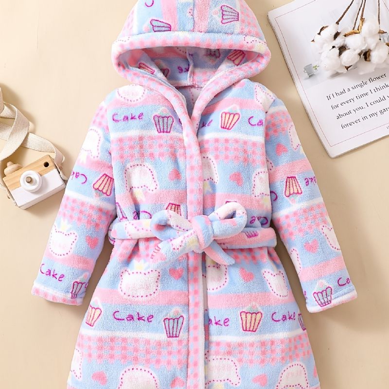 Babypiger Flannel Robe Varm Hooded Bælte Loungewear Til Vinter Ny