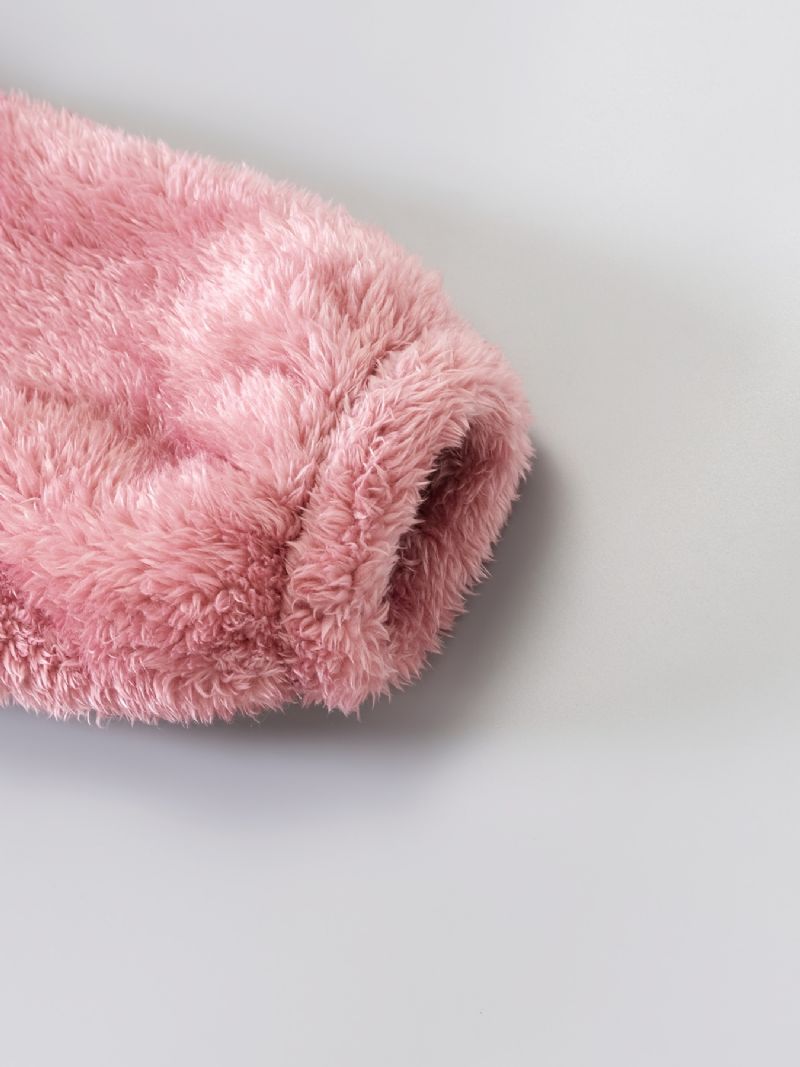 Babypiger Hætte Farveblok Badekåbe Jordbærknapper Pyjamas Coral Fleece Blødt Varmt Nattøj Vinter Børnetøj