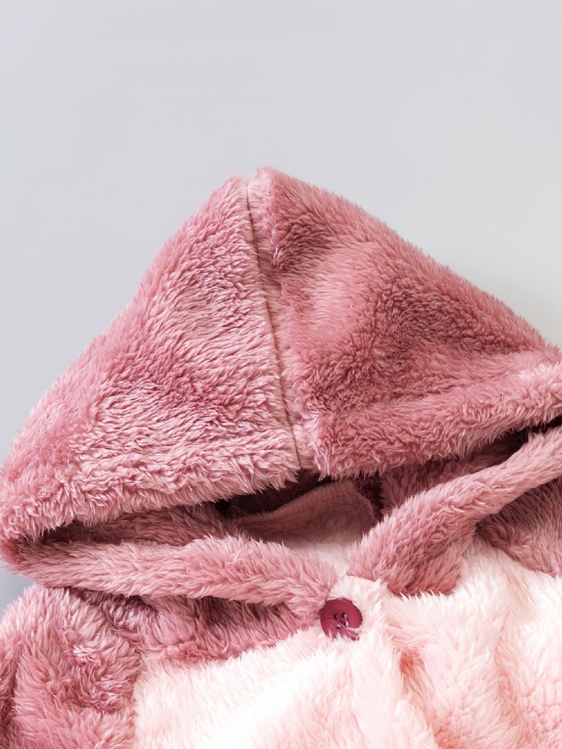 Babypiger Hætte Farveblok Badekåbe Jordbærknapper Pyjamas Coral Fleece Blødt Varmt Nattøj Vinter Børnetøj