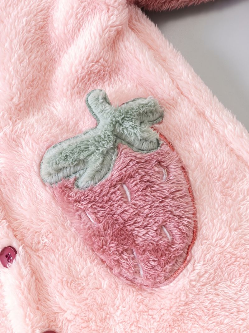 Babypiger Hætte Farveblok Badekåbe Jordbærknapper Pyjamas Coral Fleece Blødt Varmt Nattøj Vinter Børnetøj