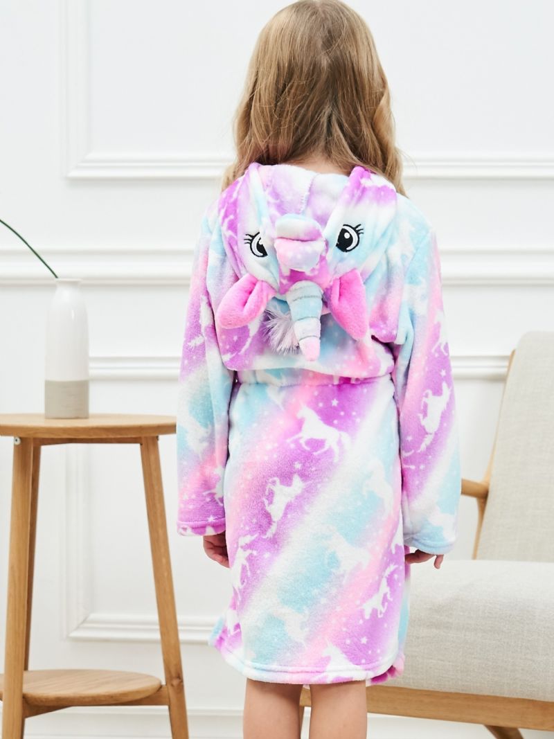 Babypiger Hættebadekåbe Pink Unicorn Blød Varm Flannel Pyjamas Vinter Børnetøj