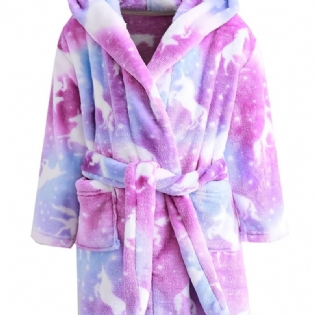 Babypiger Hættebadekåbe Unicorn Flanell Pyjamas Blødt Varmt Bælte Nattøj Vinter Børnetøj