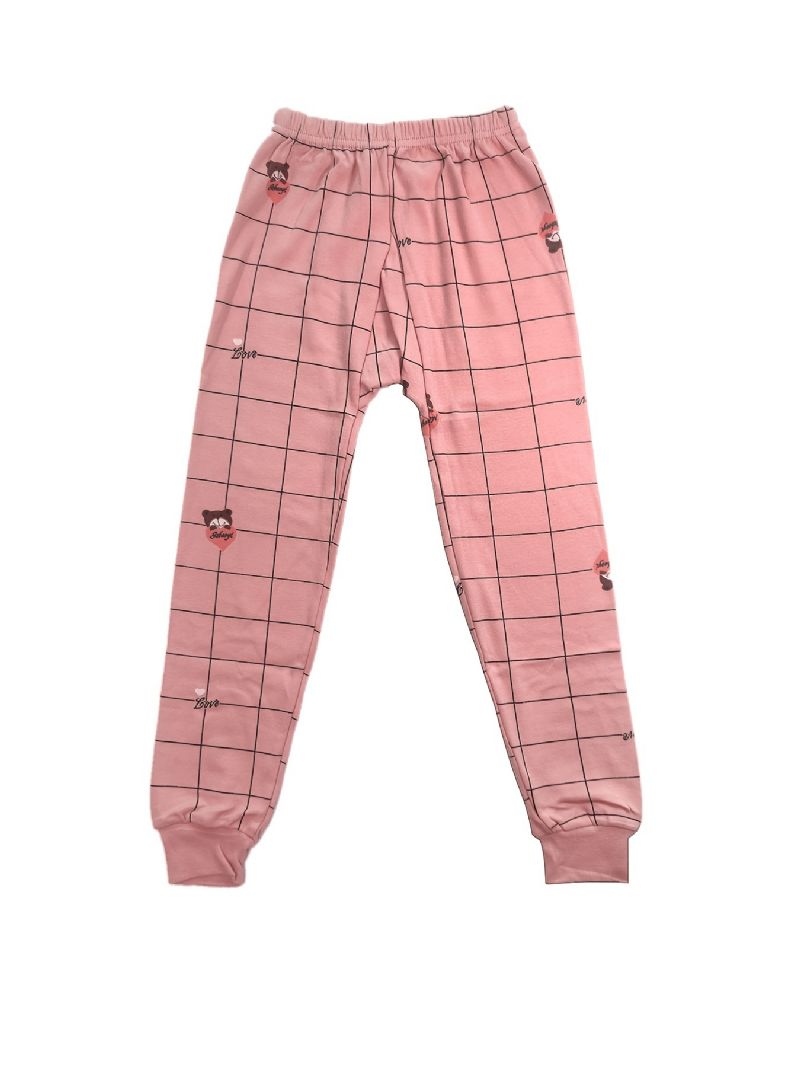 Babypiger Pyjamas Familieoutfit Bear Heart Print Rund Hals Langærmet Top & Plaid Bukser Sæt Børnetøj