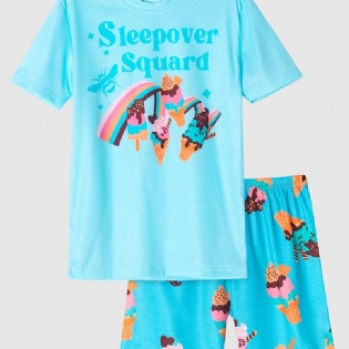 Babypiger Pyjamas Familieoutfit Isprint Med Rund Hals Kortærmet Top Og Shortssæt Børnetøj