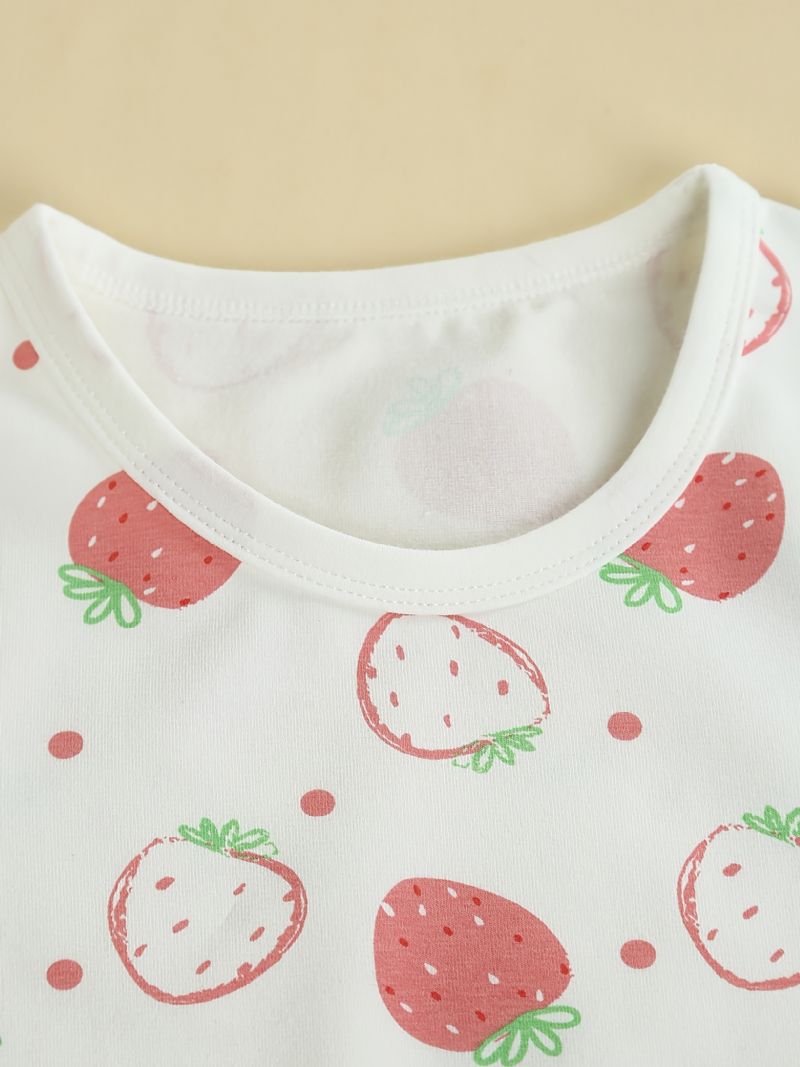 Babypiger Pyjamas Familieoutfit Jordbærprint Med Rund Hals Og Langærmet Top Og Buksesæt Børnetøj