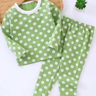 Babypiger Pyjamas Familieoutfit Polka Dots Rundhalset Langærmet Top & Buksesæt Børnetøj