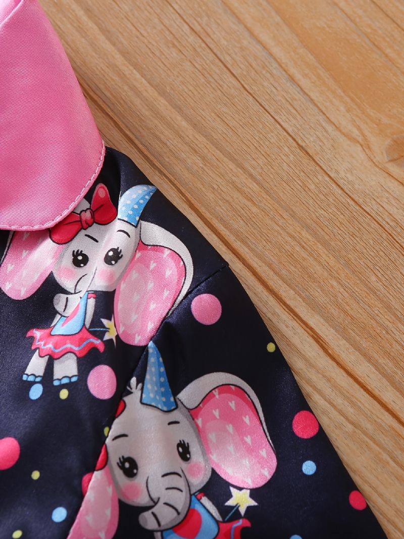 Babypiger Pyjamas Familieoutfit Sødt Elefanttryk Langærmet Reverstop & Buksesæt Børnetøj