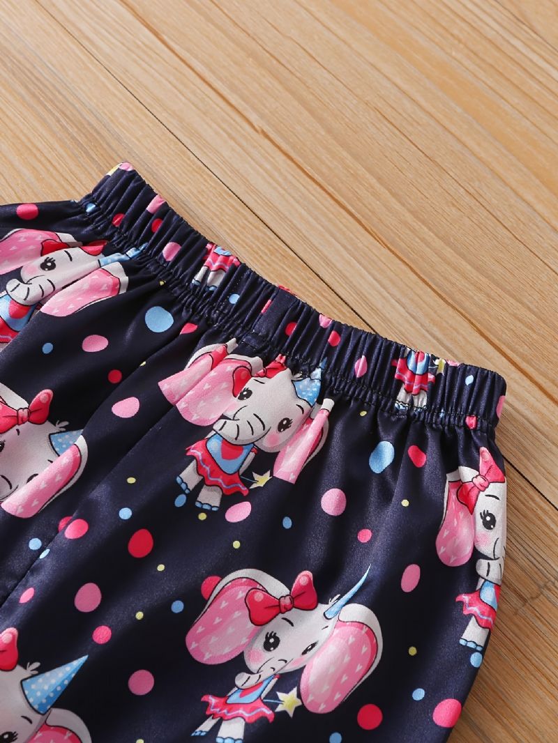 Babypiger Pyjamas Familieoutfit Sødt Elefanttryk Langærmet Reverstop & Buksesæt Børnetøj