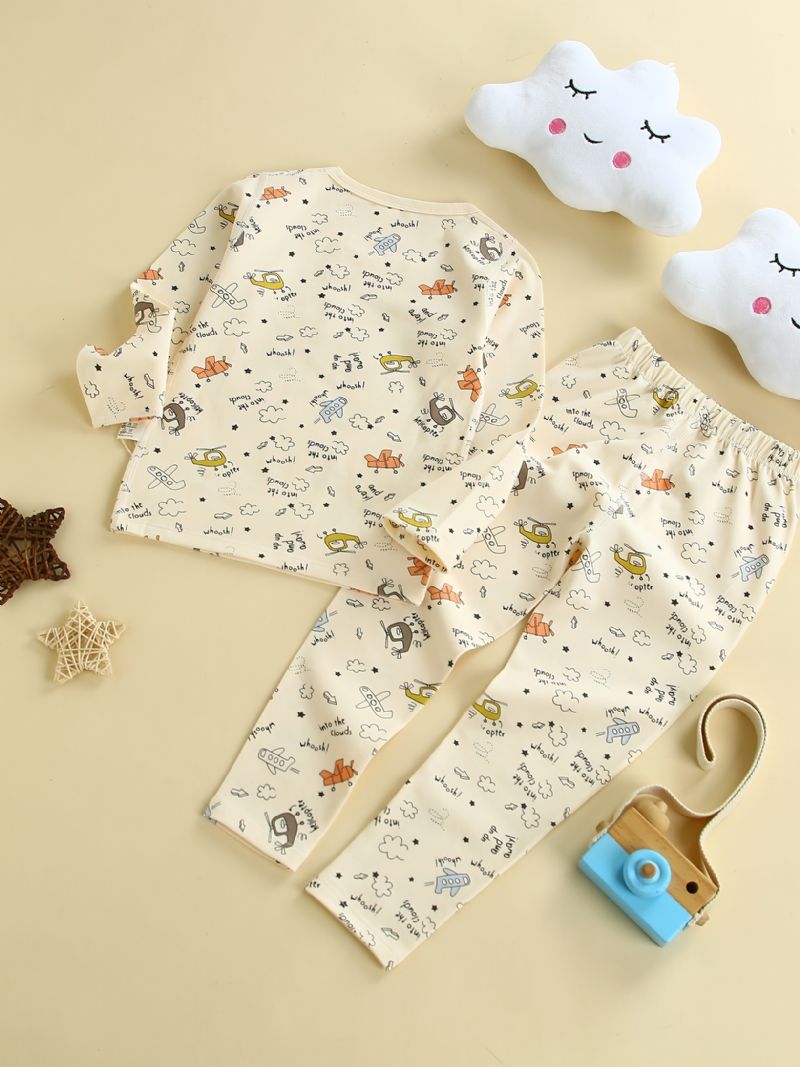 Babypiger Pyjamas Familieoutfit Tegneserieprint Med Rund Hals Og Langærmet Top Og Buksesæt Børnetøj