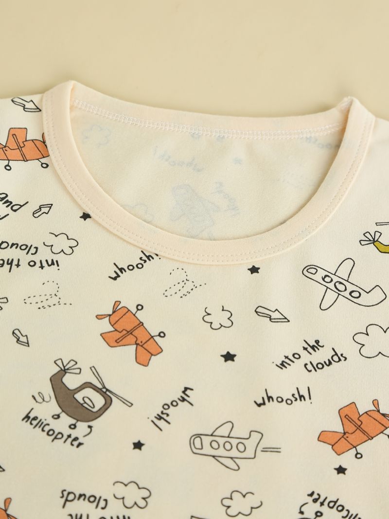 Babypiger Pyjamas Familieoutfit Tegneserieprint Med Rund Hals Og Langærmet Top Og Buksesæt Børnetøj