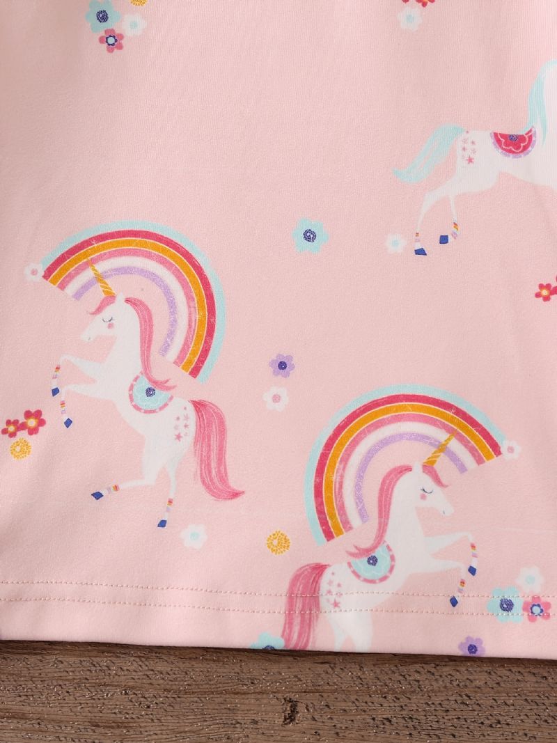 Babypiger Pyjamas Familieoutfit Unicorn Print Rundhalset Langærmet Top & Buksesæt Børnetøj