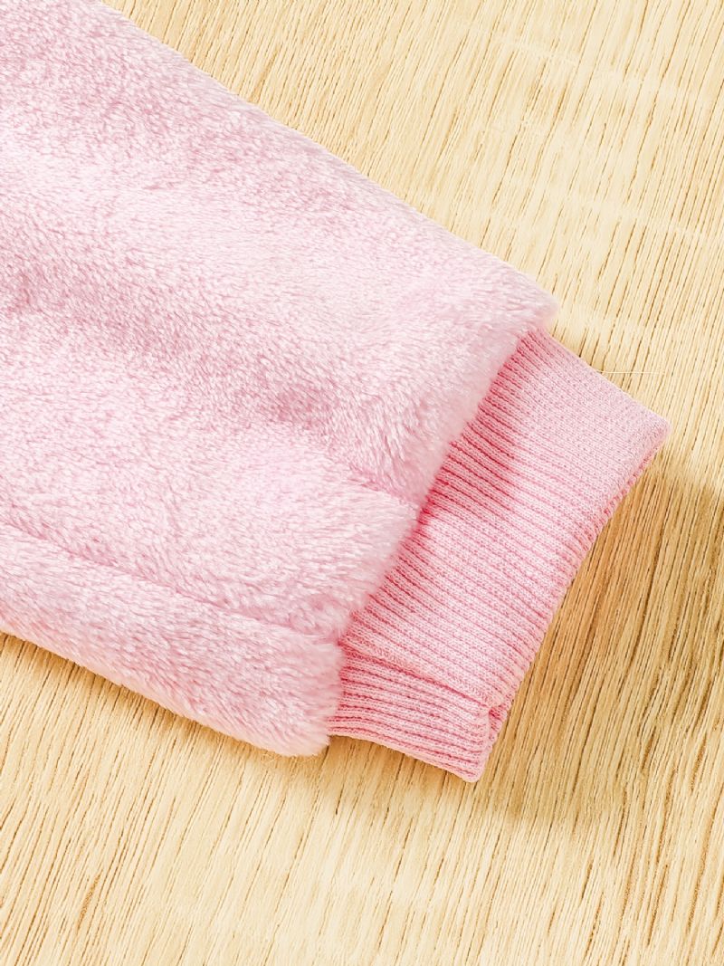 Babypiger Søde Pyjamassæt Med Termisk Bjørnetryk Fleece Top & Bukser Til Vinterhjem