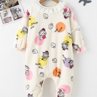 Babypiger Tegneserietryk Langærmede Pyjamas Jumpsuit Afslappet Sød Elegant Fleece Til Vinter