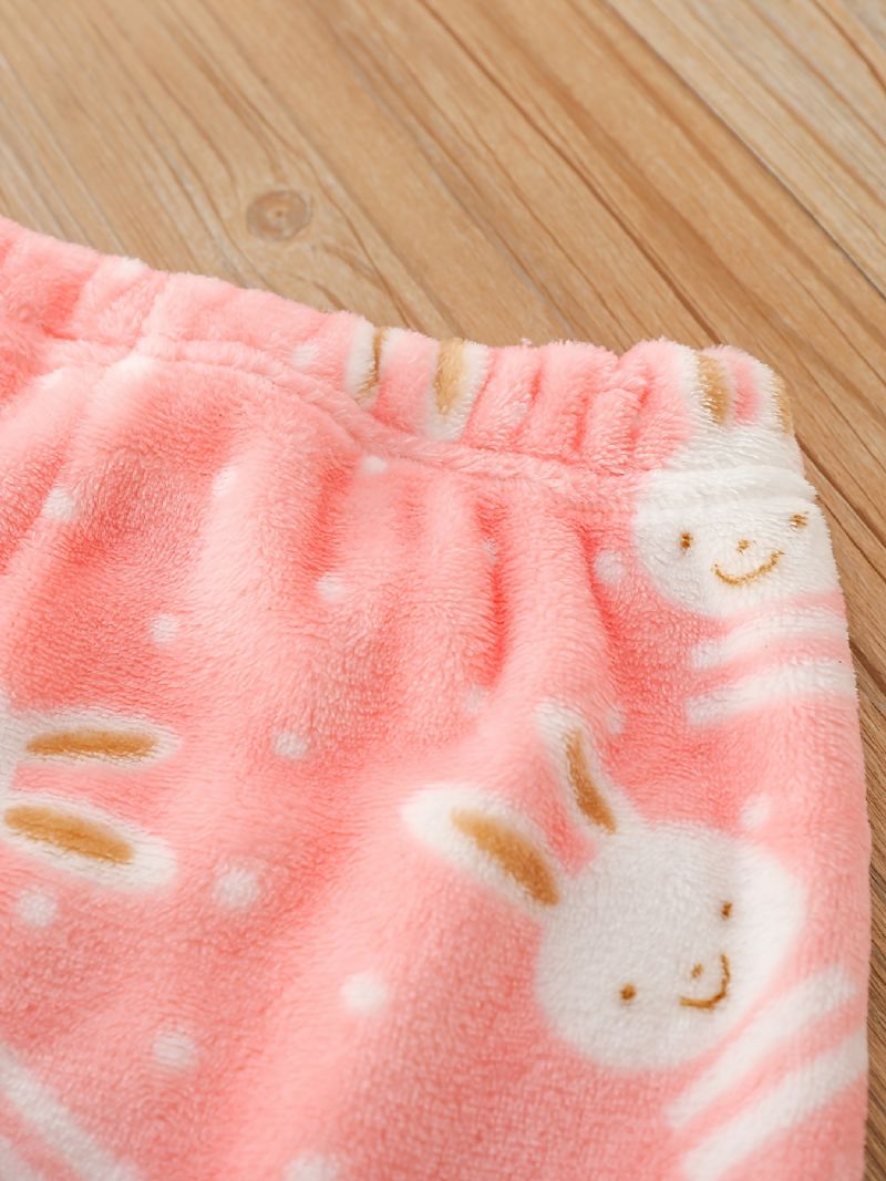 Babypiger Tykket Varm Flannel Pyjamas Familieoutfit Sød Kanintryk Langærmet Top- Og Buksesæt Børnetøj
