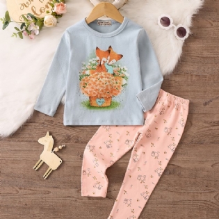 Babypyjamas Familieoutfit Dyreprint Med Rund Hals Og Langærmet Top Og Bukser Sæt Til Piger Børnetøj