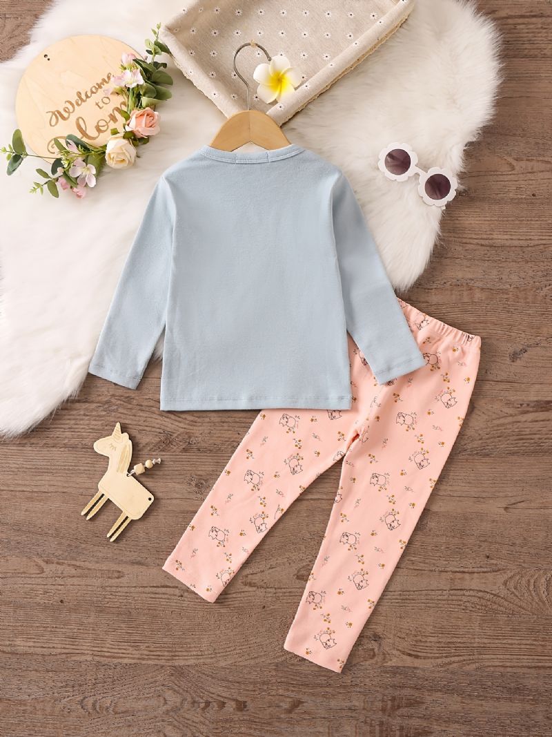 Babypyjamas Familieoutfit Dyreprint Med Rund Hals Og Langærmet Top Og Bukser Sæt Til Piger Børnetøj