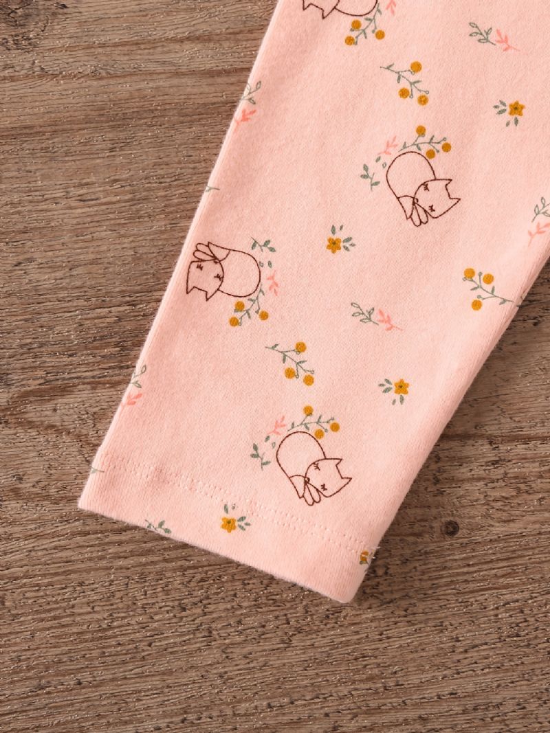 Babypyjamas Familieoutfit Dyreprint Med Rund Hals Og Langærmet Top Og Bukser Sæt Til Piger Børnetøj