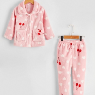Børn Piger Heart Cherry Flanell Pyjamas Set Pink