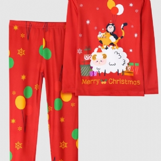 Børn Piger Pyjamas Jul Animal Print Rundhals Langærmet Top & Bukser Sæt