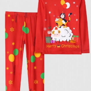Børn Piger Pyjamas Jul Animal Print Rundhals Langærmet Top & Bukser Sæt