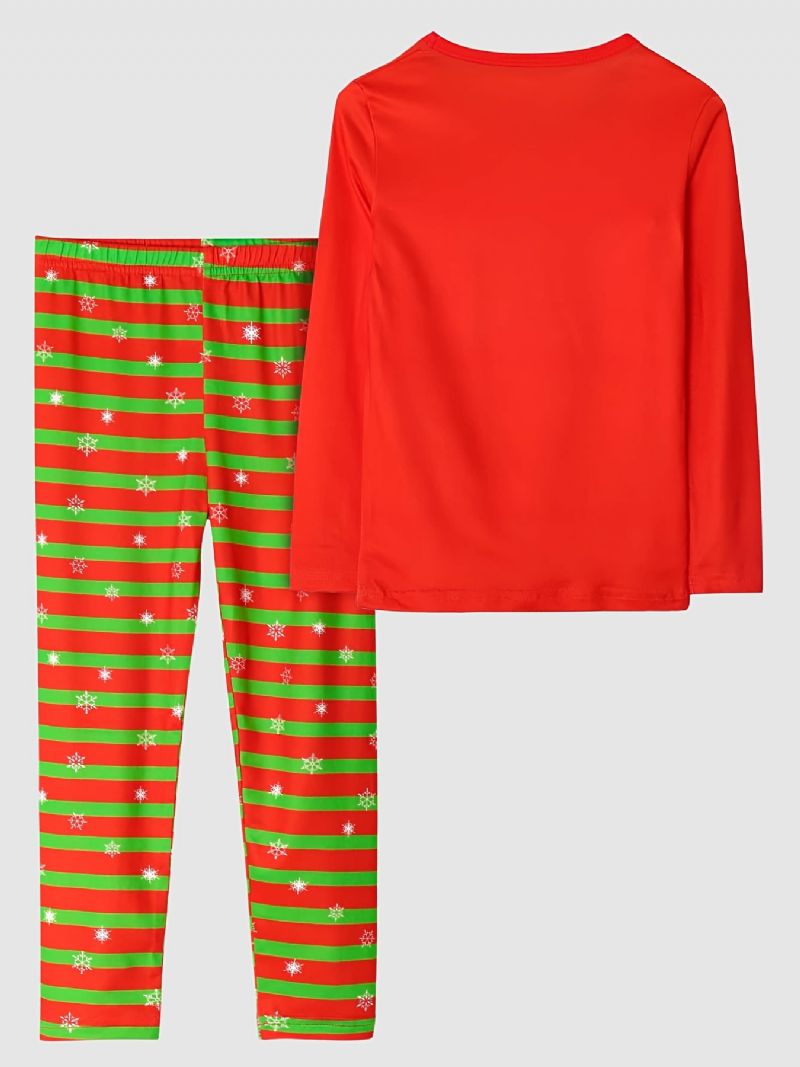 Børn Piger Pyjamas Juletræsprint Unicorn Rundhalset Langærmet Top & Stribe Buksesæt
