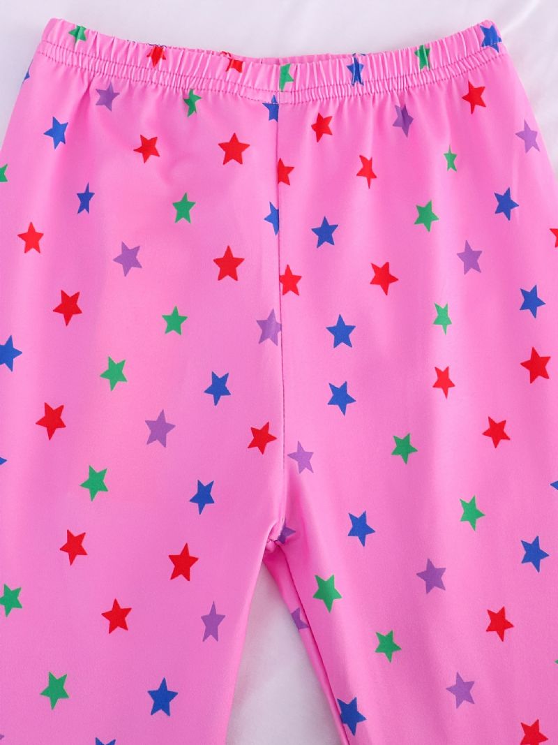 Børn Piger Pyjamas Pink Unicorn Print Rund Hals Langærmede Bukser Sæt