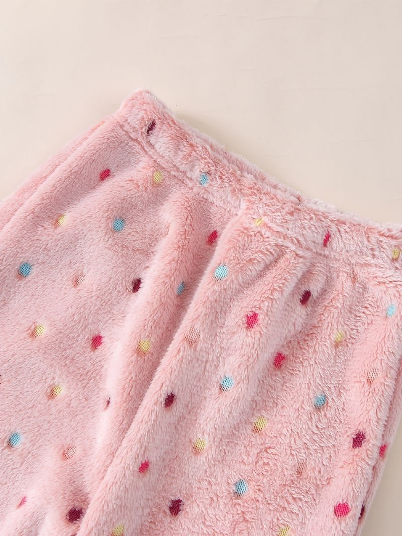 Børn Piger Velvet Pyjamas Sæt Knap Top & Matchende Bukser Med Farverigt Prikker Print Til Efterår Og Vinter Ny
