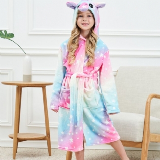 Børnepiger Hættebadekåbe Unicorn Blød Varm Flannel Pyjamas Vinter Børnetøj