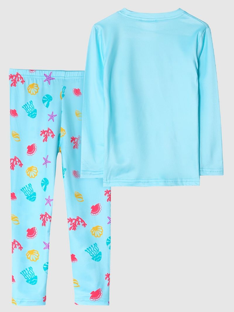 Børnepiger Pyjamas Familietøj Havfrueprint Med Rund Hals Og Langærmet Top Og Buksesæt Børnetøj