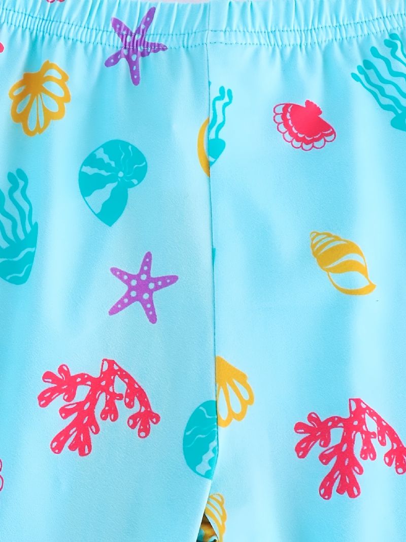Børnepiger Pyjamas Familietøj Havfrueprint Med Rund Hals Og Langærmet Top Og Buksesæt Børnetøj