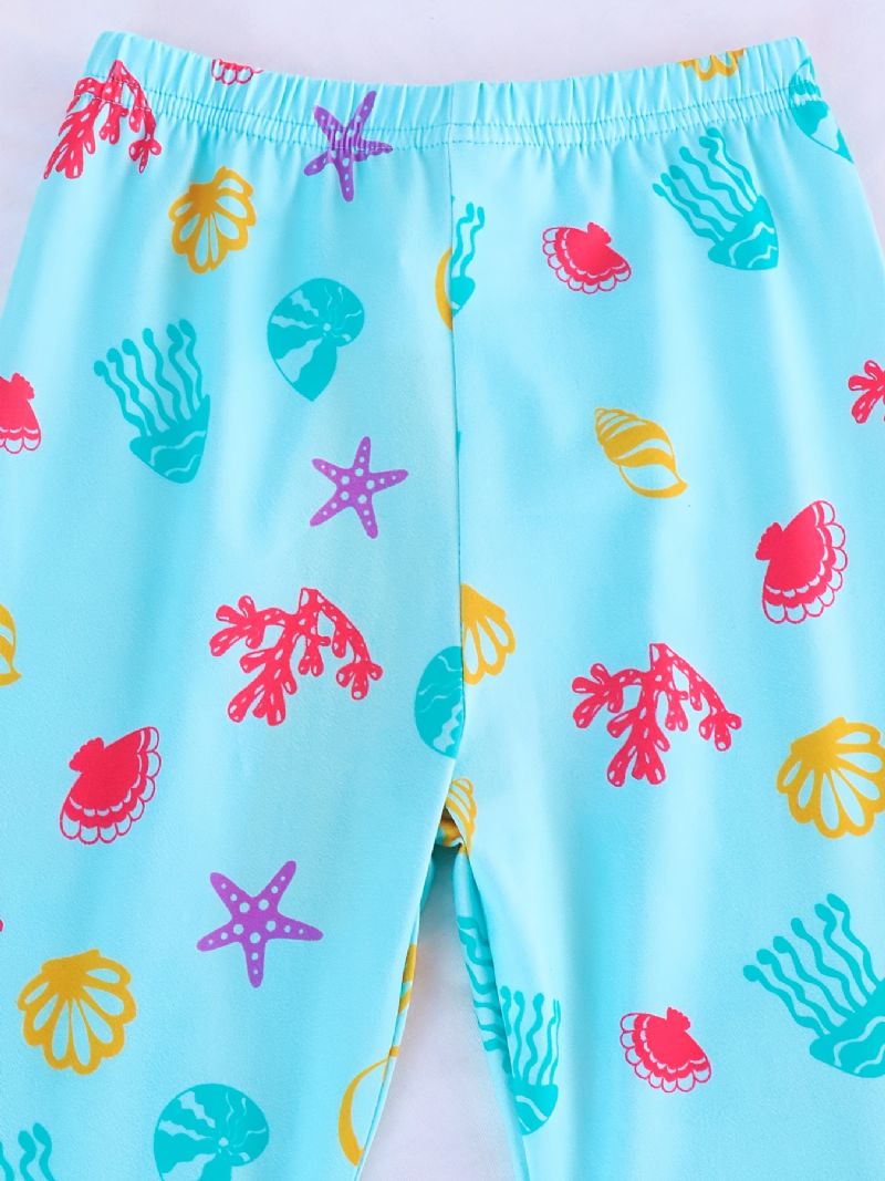 Børnepiger Pyjamas Familietøj Havfrueprint Med Rund Hals Og Langærmet Top Og Buksesæt Børnetøj