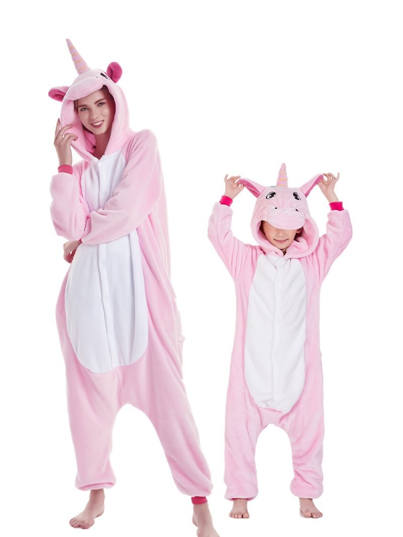 Flanell-pyjamas Med Hætte Til Børn Sødt Dyr Blødt Varm Lynlås Jumpsuit Cosplay-outfit Drenge Piger Vinter