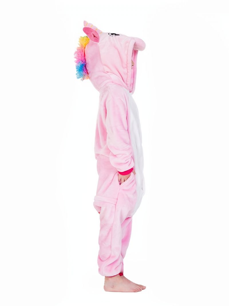 Flanell-pyjamas Med Hætte Til Børn Sødt Dyr Blødt Varm Lynlås Jumpsuit Cosplay-outfit Drenge Piger Vinter
