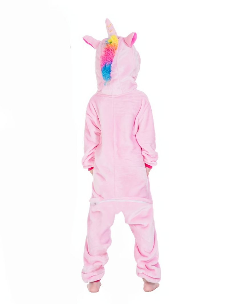 Flanell-pyjamas Med Hætte Til Børn Sødt Dyr Blødt Varm Lynlås Jumpsuit Cosplay-outfit Drenge Piger Vinter