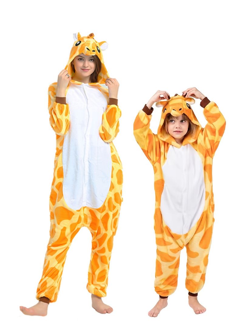 Flanell-pyjamas Med Hætte Til Børn Sødt Dyr Blødt Varm Lynlås Jumpsuit Cosplay-outfit Drenge Piger Vinter