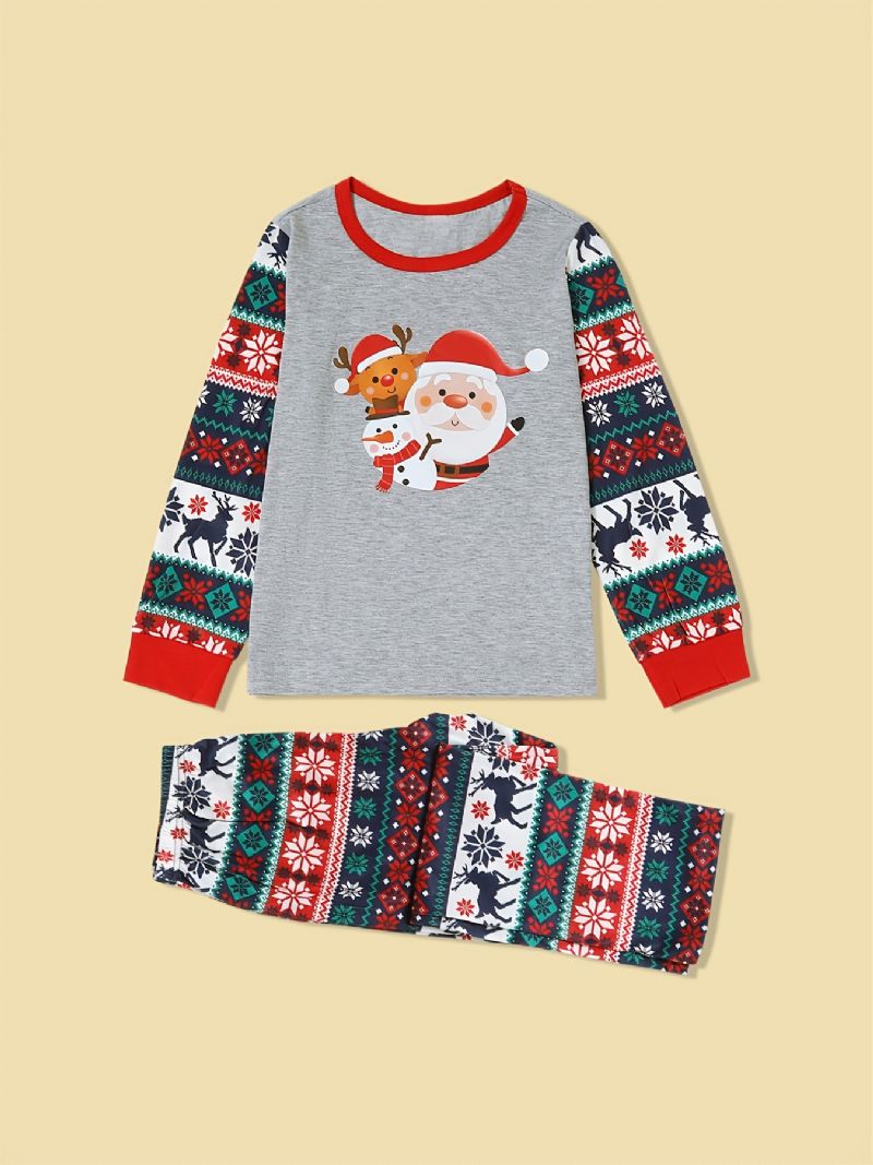 Jul Forælder-barn Julemand Elg Print Retro Pyjamas Sæt