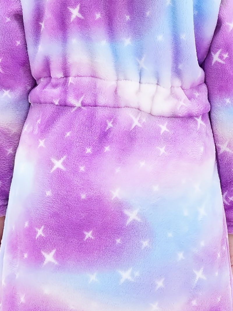 Langærmet Fleece-badekåbe Til Piger Lilla Galaxy Flannel Børnetøj Nattøj