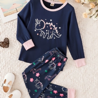 Pige Dinosaur Print Langærmet Top & Bukser Loungewear Sæt