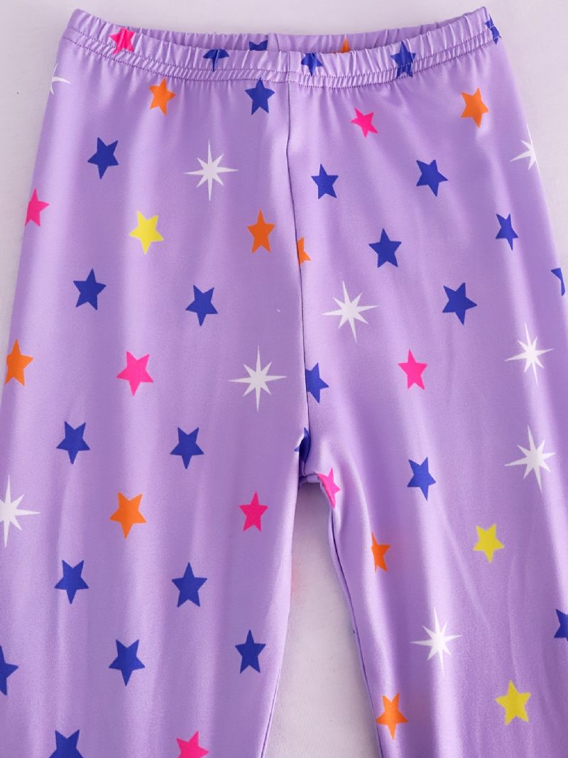 Piger Afslappet Lilla Tegneserie Pyjamas Sæt Med Enhjørning Bogstavtryk Langærmet T-shirt Og Bukser Med Stjernetryk