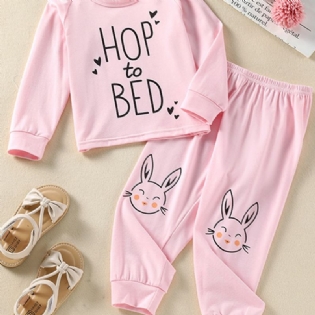 Piger Alfabet Bunny Print Pink Pyjamas Sæt