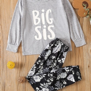Piger Big Sis Letter Print Casual Pyjamassæt