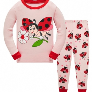 Piger Casual Bee & Ladybug Print Pyjamassæt Med Toppe Og Bukser Børnetøj Til Hjemmet