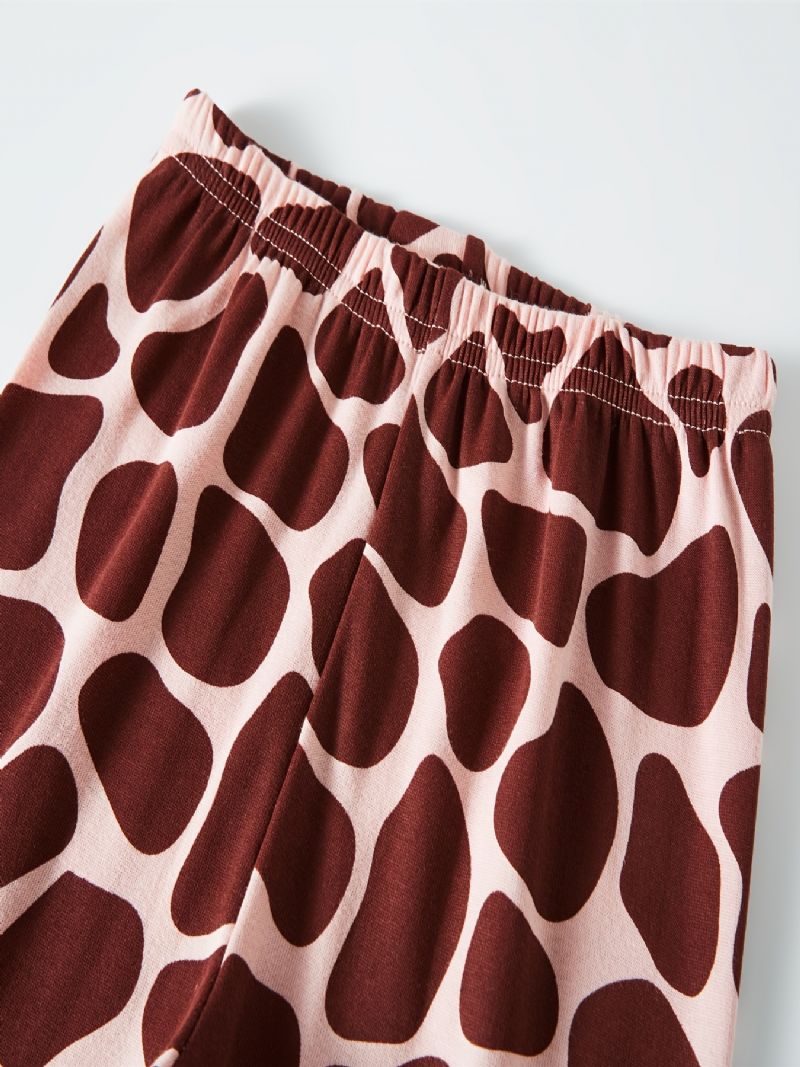 Piger Casual Giraffe Print Pyjamas Sæt Med Toppe & Bukser Børnetøj Til Hjemmet