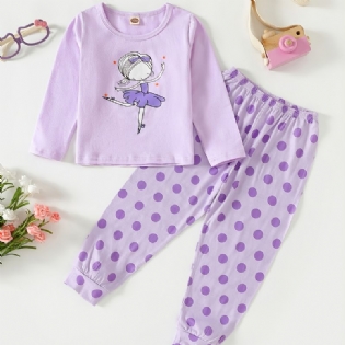 Piger Casual Pyjamas Børn Langærmede Blomsterprint Søde Toppe & Dot Print Bukser