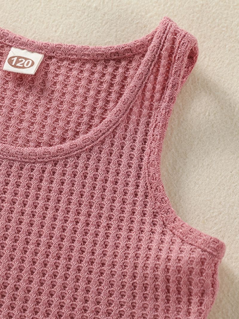 Piger Elegant Ensfarvet Strik Tanktop & Bukser & Natkjole Med Bælte 3 Stk Sæt Efterår Vinter