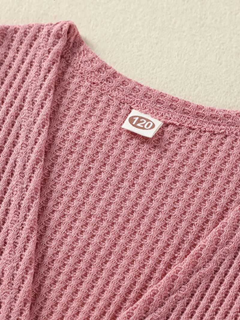 Piger Elegant Ensfarvet Strik Tanktop & Bukser & Natkjole Med Bælte 3 Stk Sæt Efterår Vinter