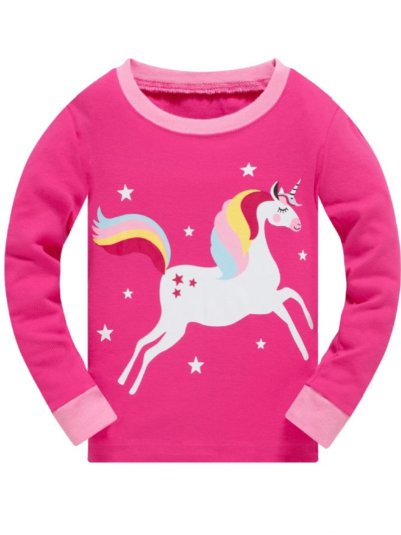 Piger Farve Unicorn Tegneserie Dyr Langærmet Pyjamas Sæt